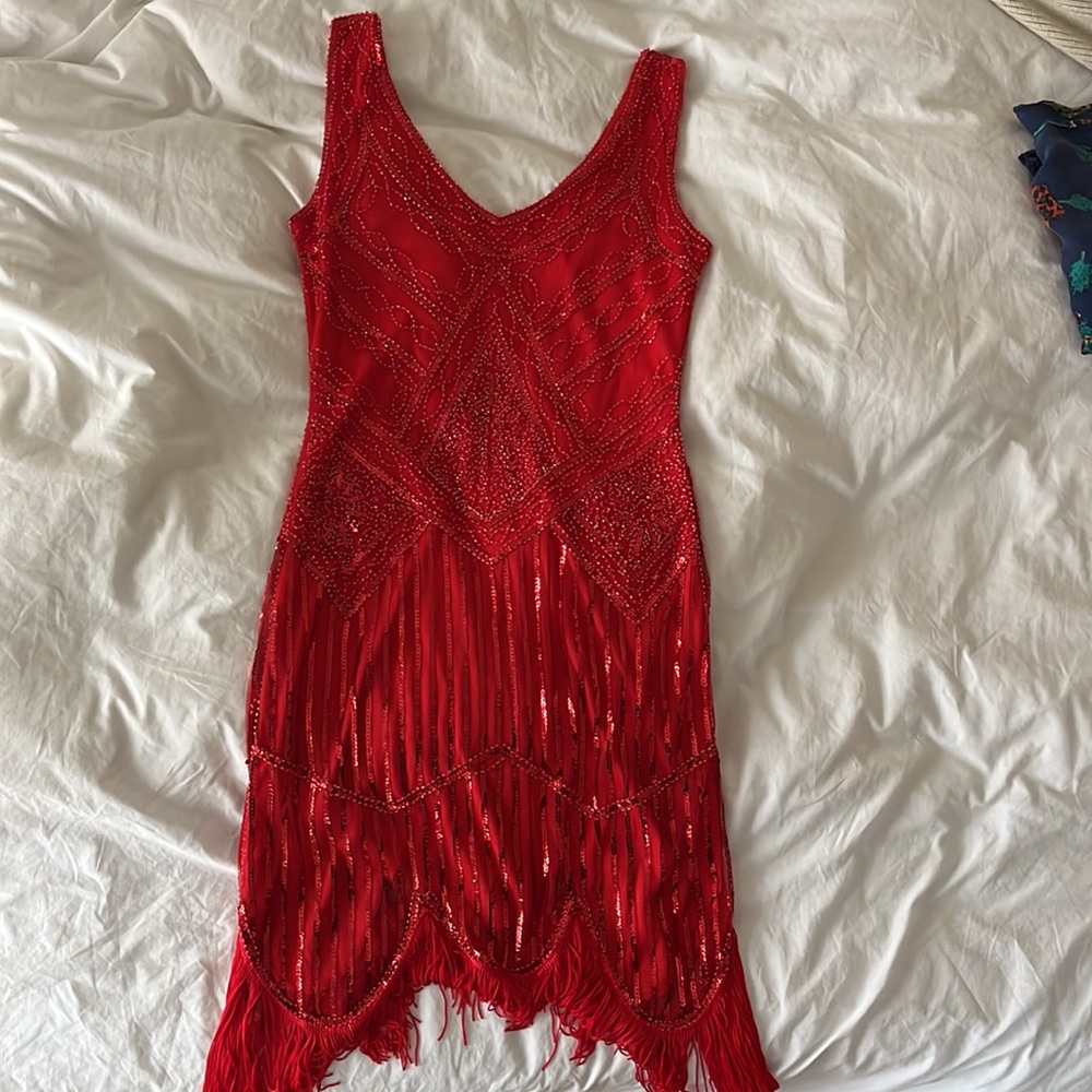 Red Beaded Flapper Dress 💃🏾